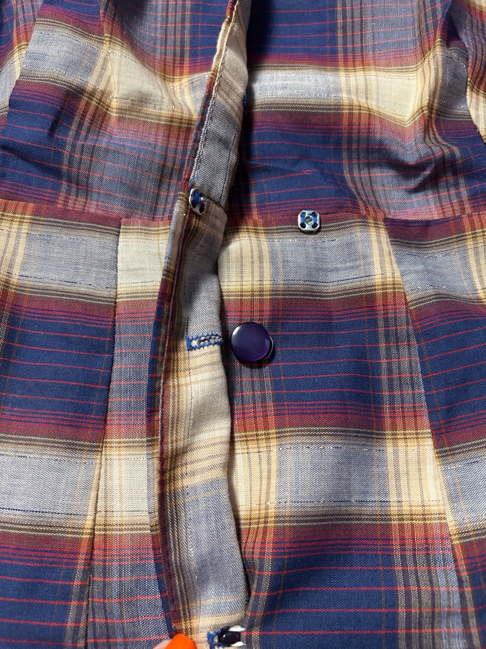 Vintage 60’s Sleeveless Plaid Button-Front Dress Navy Brown Retro Plaid Timeless - Picture 7 of 10
